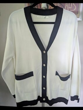 Altar'd State Cream and Black Button-Front Cardigan